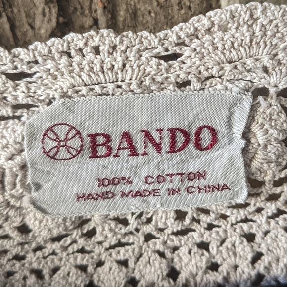 Vintage 70s Bando Hand Made Crochet Blouse Beige Neutral Medium - Picture 3 of 7